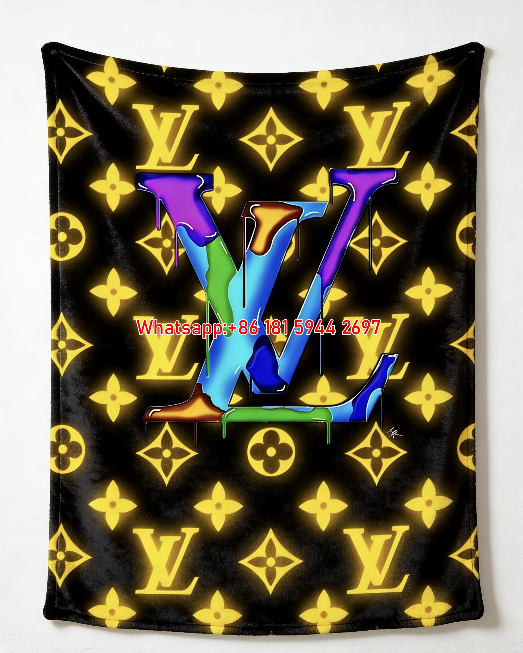 Dripping LV Monogram Blanket Neon LV Drip Blanket 118